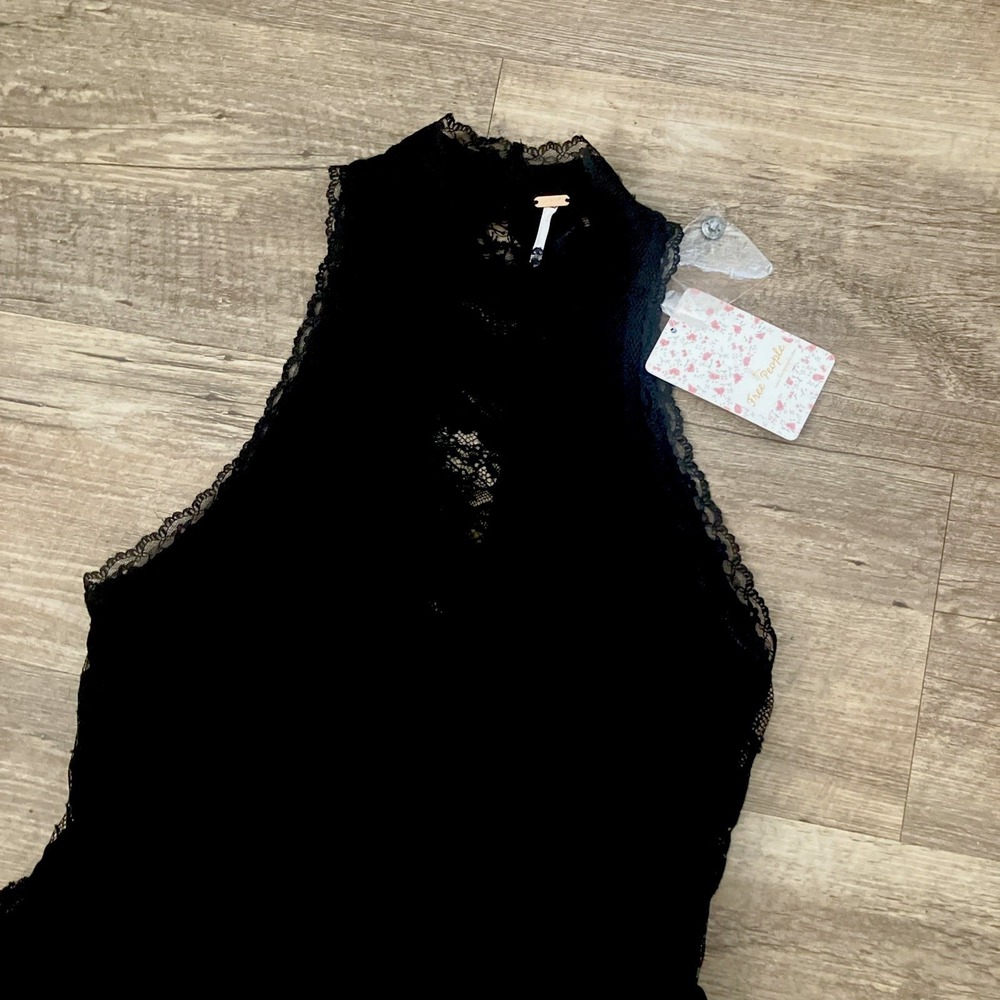 Free People NEW NWT Dress Womens S Black Lace Halter Mini High Neck Cocktail - Picture 2 of 9
